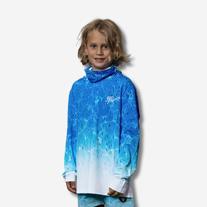 Kids fishing jersey with neck buff and hood